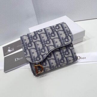 Dior Saddle Navy Blue Gray Wallet Canvas