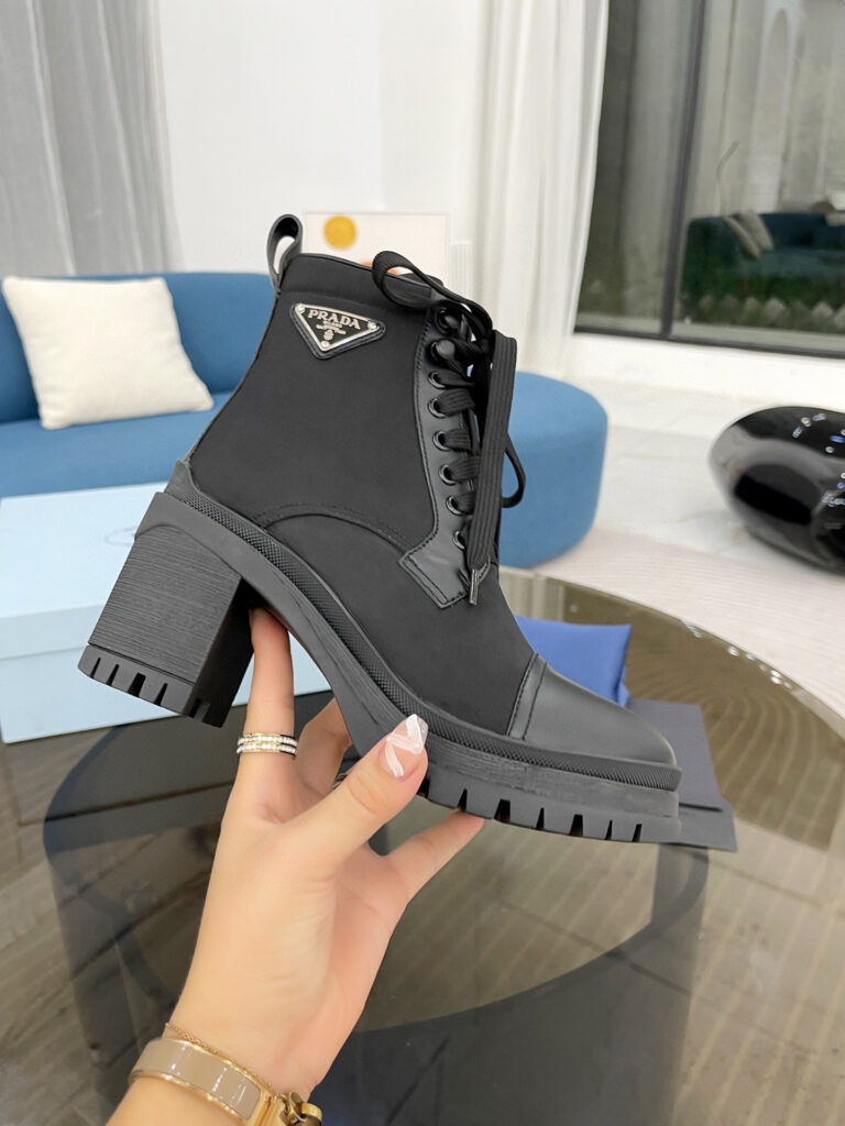 Prada Brushed And Nylon Laced Booties Leather Boots editorial product context 1